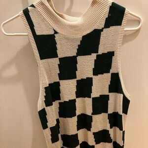 Fashion Brand Company Dark Green and Cream Checkered Tank Top